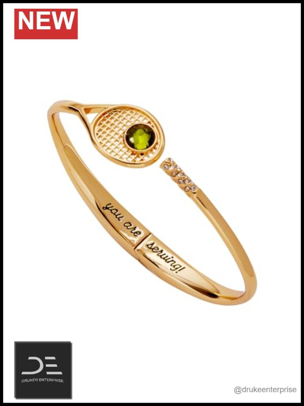 Tennis Racket Hinge Cuff Bracelet Brass Crystal Pavé Preppy Jewelry